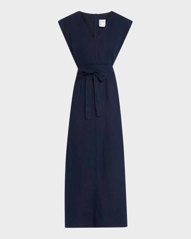 Beverly Tie-Waist Washed Linen Midi Dress
